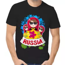 Футболки с Российской символикой Russia с тремя матрешками