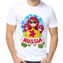 Футболки с символикой России Russia с тремя матрешками