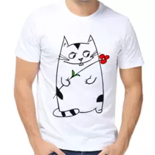 Прикольные парные футболки для двоих влюбленных кот с цветком  