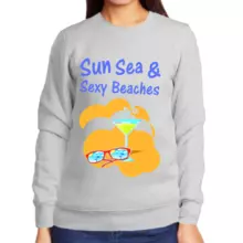 Свитшот женский серый sun sea sexy beaches