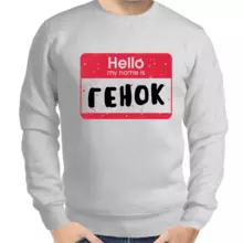 Толстовка мужская серая hello my name is Генок