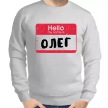 Толстовка мужская серая hello my name is Олег