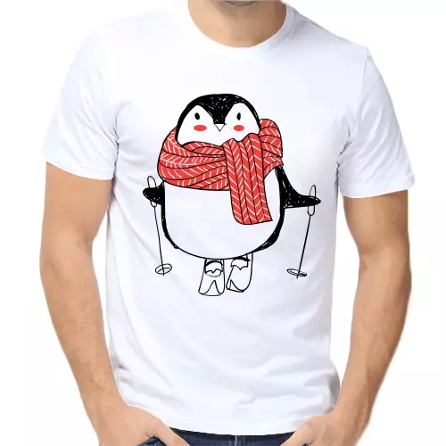 Новогодняя футболка для семьи для папы с пингвином
