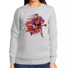 Свитшот женский серый с Путиным хоккеистом 3