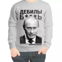 Свитшот детский серый с Путиным дебилы