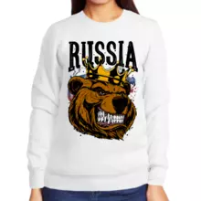 Свитшот женский белый Russia с медведем