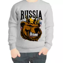 Свитшот детский серый Russia с медведем