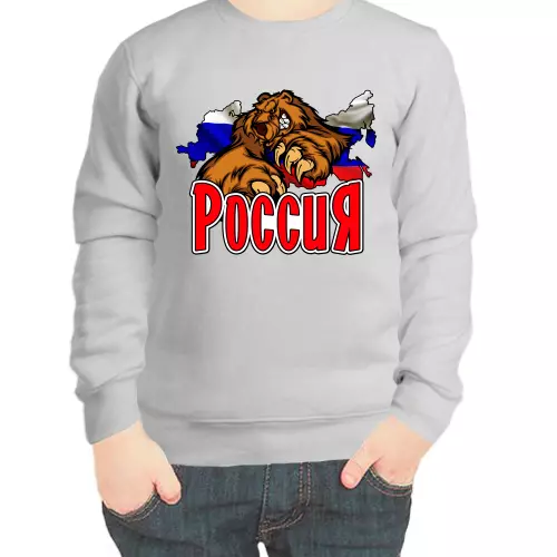 Свитшот детский серый Россия с медведем 3