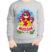 Свитшот детский серый Russia с тремя матрешками