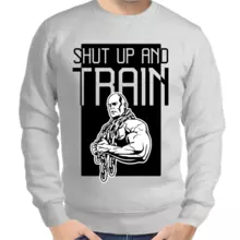 Свитшот мужской серый shut up and train 2