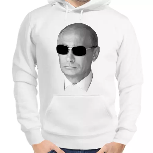 Толстовка унисекс белая с Путиным в очках