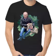 Футболка унисекс черная с Путиным и ягуаром