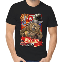 Футболка унисекс черная Россия с медведем