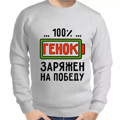 Толстовка мужская серая 100% Генок заряжен на победу