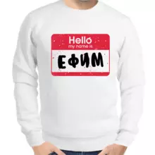 Толстовка мужская белая hello my name is Ефим