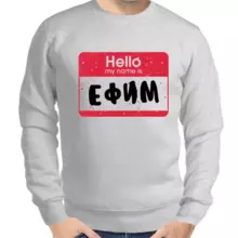 Толстовка мужская серая hello my name is Ефим