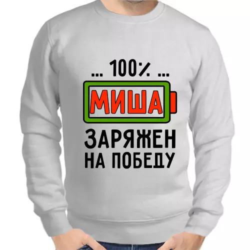 Толстовка мужская серая 100% Миша заряжен на победу