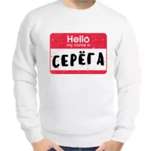 Толстовка мужская белая hello my name is Серёга