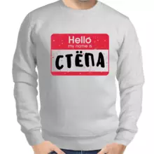 Толстовка мужская серая hello my name is Стёпа