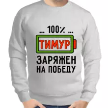 Толстовка мужская серая 100% Тимур заряжен на победу