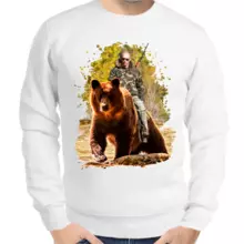 Свитшот мужской белый Путин на медведе