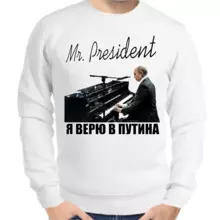 Свитшот мужской серый с Путиным я верю в Путина