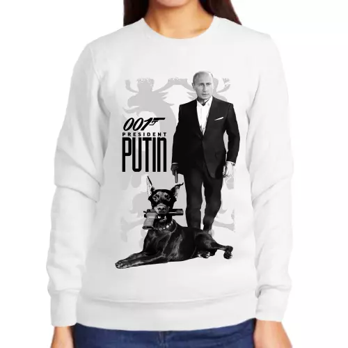 Свитшот женский белый с Путиным 001 president Putin