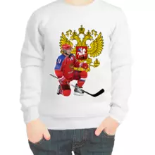 Свитшот детский белый с Путиным хоккеистом 2