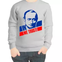 Свитшот детский серый с Путиным in we trust