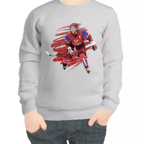 Свитшот детский серый с Путиным хоккеистом 3