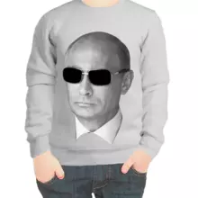 Свитшот детский серый с Путиным в очках