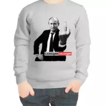 Свитшот детский серый с Путиным санкции сосанции