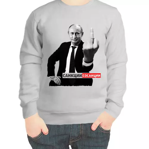 Свитшот детский серый с Путиным санкции сосанции
