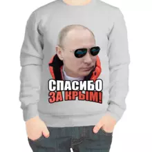 Свитшот детский серый с Путиным спасибо за крым