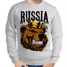 Свитшот мужской серый Russia с медведем