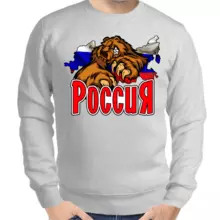 Свитшот мужской серый Россия с медведем 3