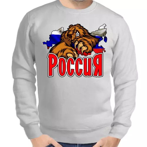 Свитшот мужской серый Россия с медведем 3