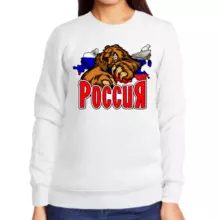 Свитшот женский белый Россия с медведем 3