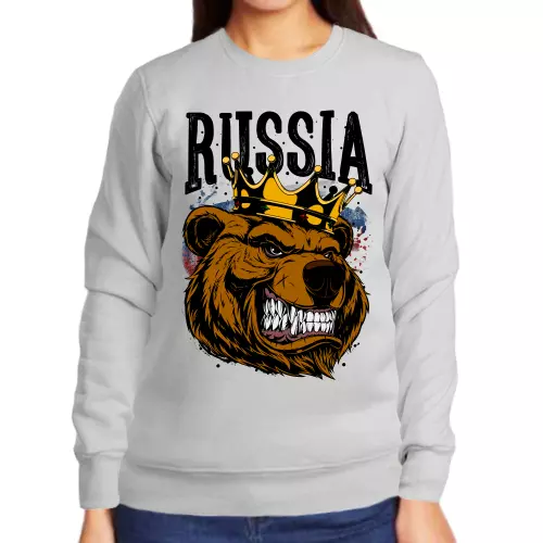 Свитшот женский серый Russia с медведем