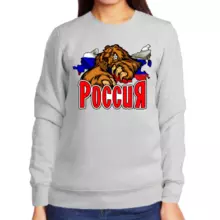 Свитшот женский серый Россия с медведем 3