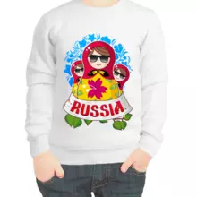 Свитшот детский белый Russia с тремя матрешками
