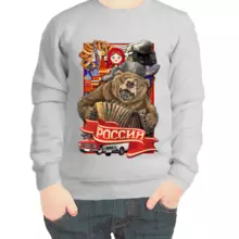 Свитшот детский серый Россия с медведем