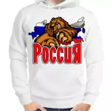 Толстовка унисекс белая Россия с медведем 3