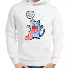 Парная толстовка мужская белая синий кот  