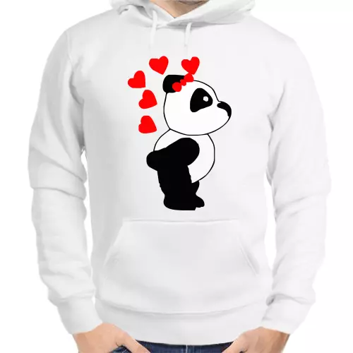Парная толстовка мужская белая панда с сердечками  