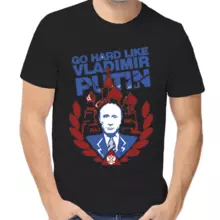 Футболка унисекс черная с Путиным go hard like Vladimir Putin