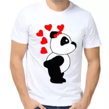 Футболка мужская белая панда с сердечками  