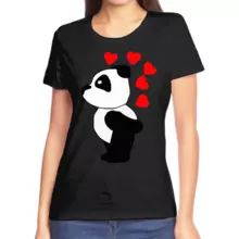 Футболка женская черная панда влюбленная  