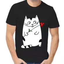 Одинаковые футболки кот с цветком  