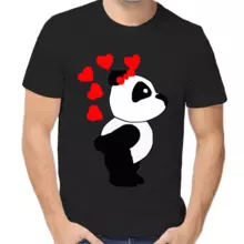 Футболка мужская черная панда с сердечками  